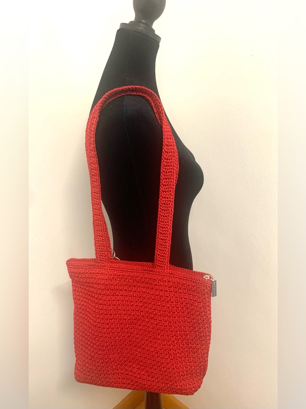 The Sak red crochet tote bag